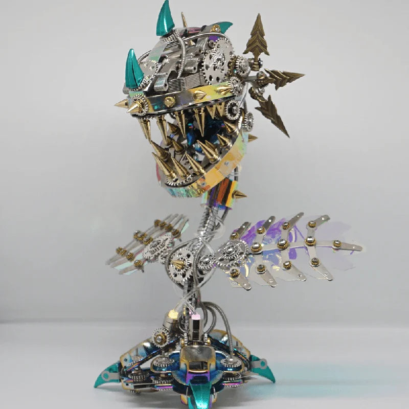 Über 770 Teile 3D-Metallpuzzle-Bausatz „Cannibal Flower“ – Mechanisches Steampunk-Montagemodell mit offenem Mund – Ideal als Schreibtischdekoration und Geschenk