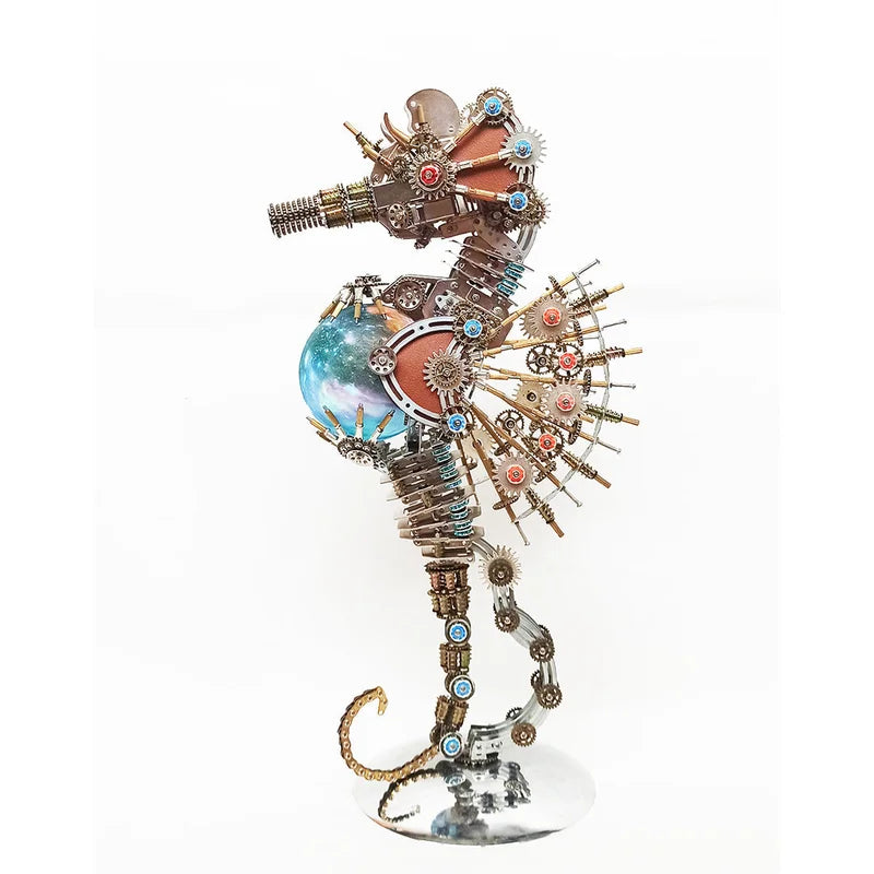 Kit de modèle d'hippocampe Steampunk en métal 3D 2100 pièces avec lumières LED - Puzzle mécanique à faire soi-même pour adultes - Cadeau parfait pour les collectionneurs et la décoration intérieure