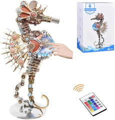 Kit de modèle d'hippocampe Steampunk en métal 3D 2100 pièces avec lumières LED - Puzzle mécanique à faire soi-même pour adultes - Cadeau parfait pour les collectionneurs et la décoration intérieure