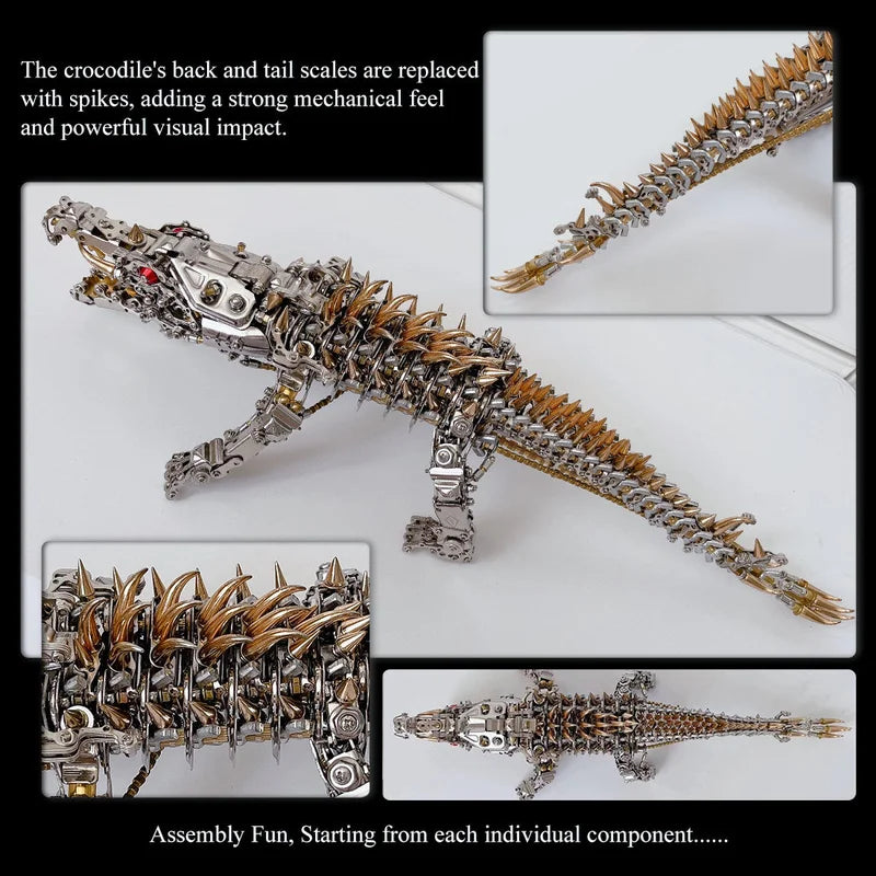 3D-Krokodil-Metallpuzzle für Jugendliche und Erwachsene (ab 16 Jahren) – 1500-teiliger DIY-Puzzle-Modellbausatz, bronzenes Steampunk-Ornament, perfekte Schreibtischdekoration und Geschenk