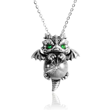 No.10 Free Gift --- Handmade Baby Dragon Pendant Necklace – Natural Gemstone Jewelry with Crystal Ball & Green Dragon Eyes | Unique Birthday Gift