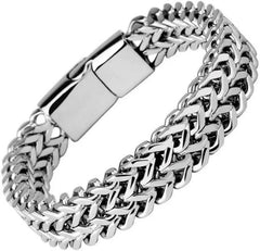 No.3 Free Gift --- 21cm Men's and Women's Silver Chain Bracelet, Stainless Steel 8mm Mesh Sturdy Punk Bracelet