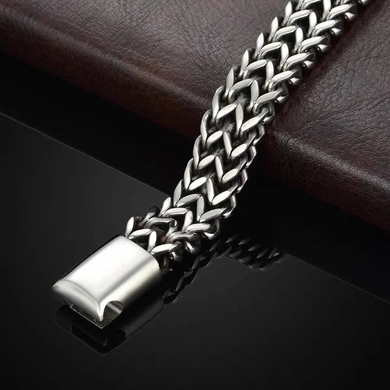 No.3 Free Gift --- 21cm Men's and Women's Silver Chain Bracelet, Stainless Steel 8mm Mesh Sturdy Punk Bracelet