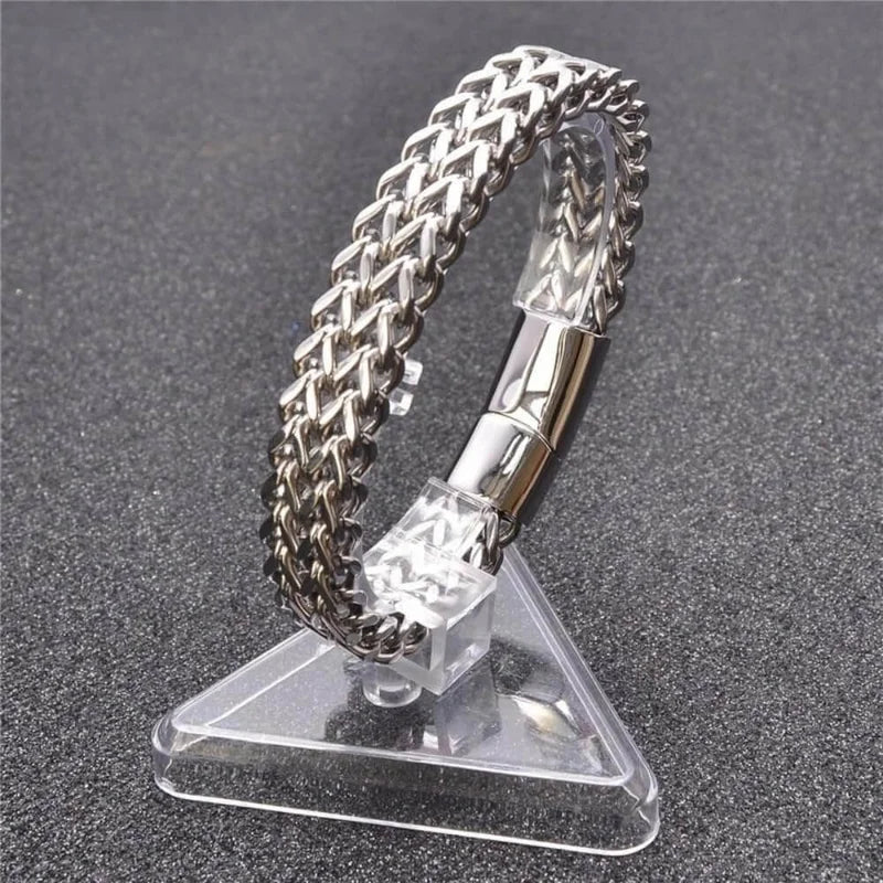 No.3 Free Gift --- 21cm Men's and Women's Silver Chain Bracelet, Stainless Steel 8mm Mesh Sturdy Punk Bracelet