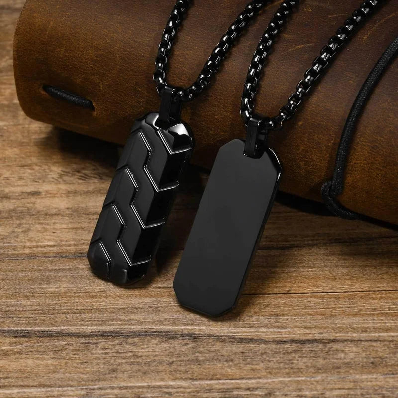 No.7 Free Gift --- Stainless Steel Pendant Necklaces for Men: Stylish Tire Pattern Dog Tag Necklace