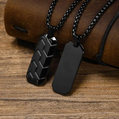 No.7 Free Gift --- Stainless Steel Pendant Necklaces for Men: Stylish Tire Pattern Dog Tag Necklace