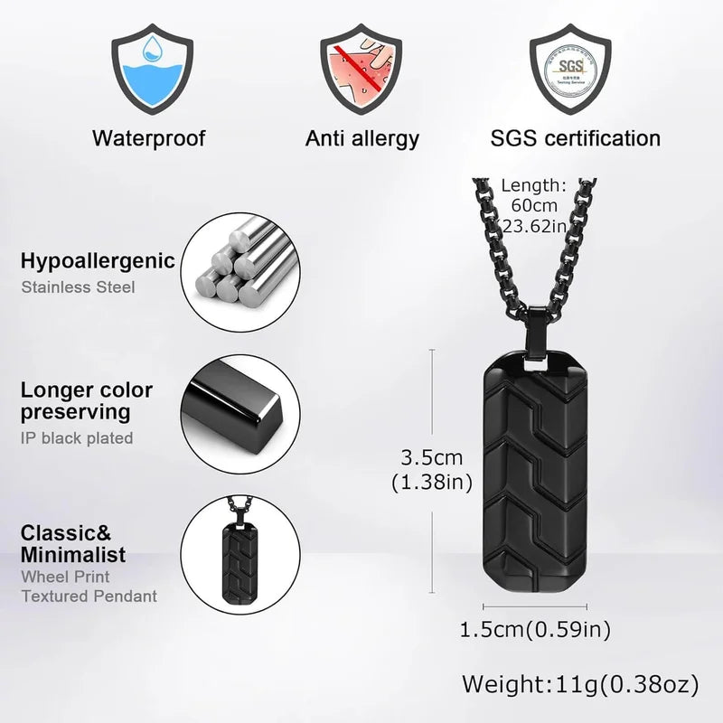 No.7 Free Gift --- Stainless Steel Pendant Necklaces for Men: Stylish Tire Pattern Dog Tag Necklace