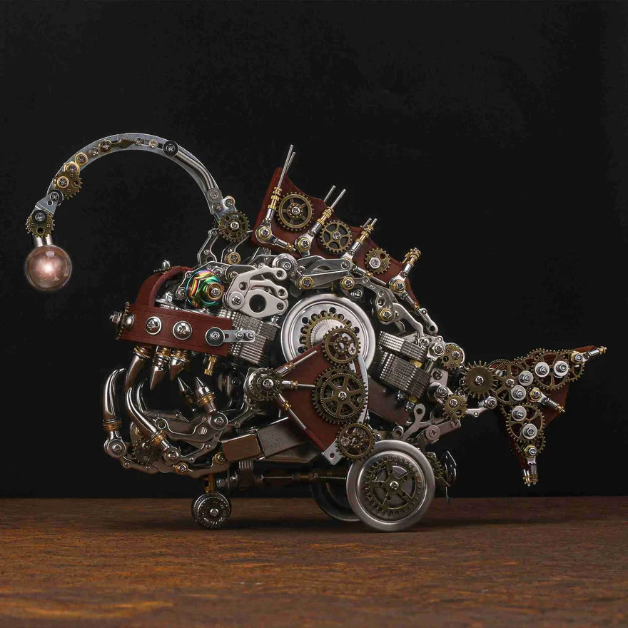 1000+ Pieces Steampunk 3D Metal Anglerfish Puzzle Kit with Tool - Engaging DIY Model for Adults