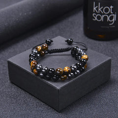 No.4 Free Gift --- Tigers Eye, Black Obsidian & Hematite 8mm Stone Beads: Triple Protection Bracelet for Men & Women