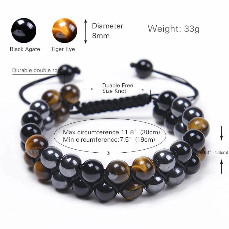 No.4 Free Gift --- Tigers Eye, Black Obsidian & Hematite 8mm Stone Beads: Triple Protection Bracelet for Men & Women