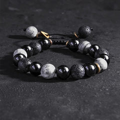 No.1 Free Gift --- Triple Protection Bracelet for Men Women, Handmade Natural Volcano Stone Bracelet, Healing Map Stone Bracelet, Obsidian Beaded Bracelet Adjustable Stretch Bracelets, Yoga Beads Bracelet