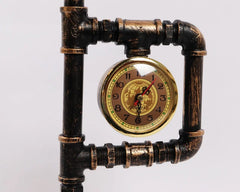 Steampunk Timekeeping: A Vintage Water Pipe LED Desk Lamp with Clock